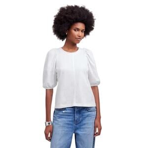 Madewell White Cotton Puff Sleeve Top NWT Size S Feminine Blouse Tee